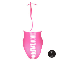 Ouch! Glow Body échancré ouvert à l'entrejambe avec dos nu Rose Fluo